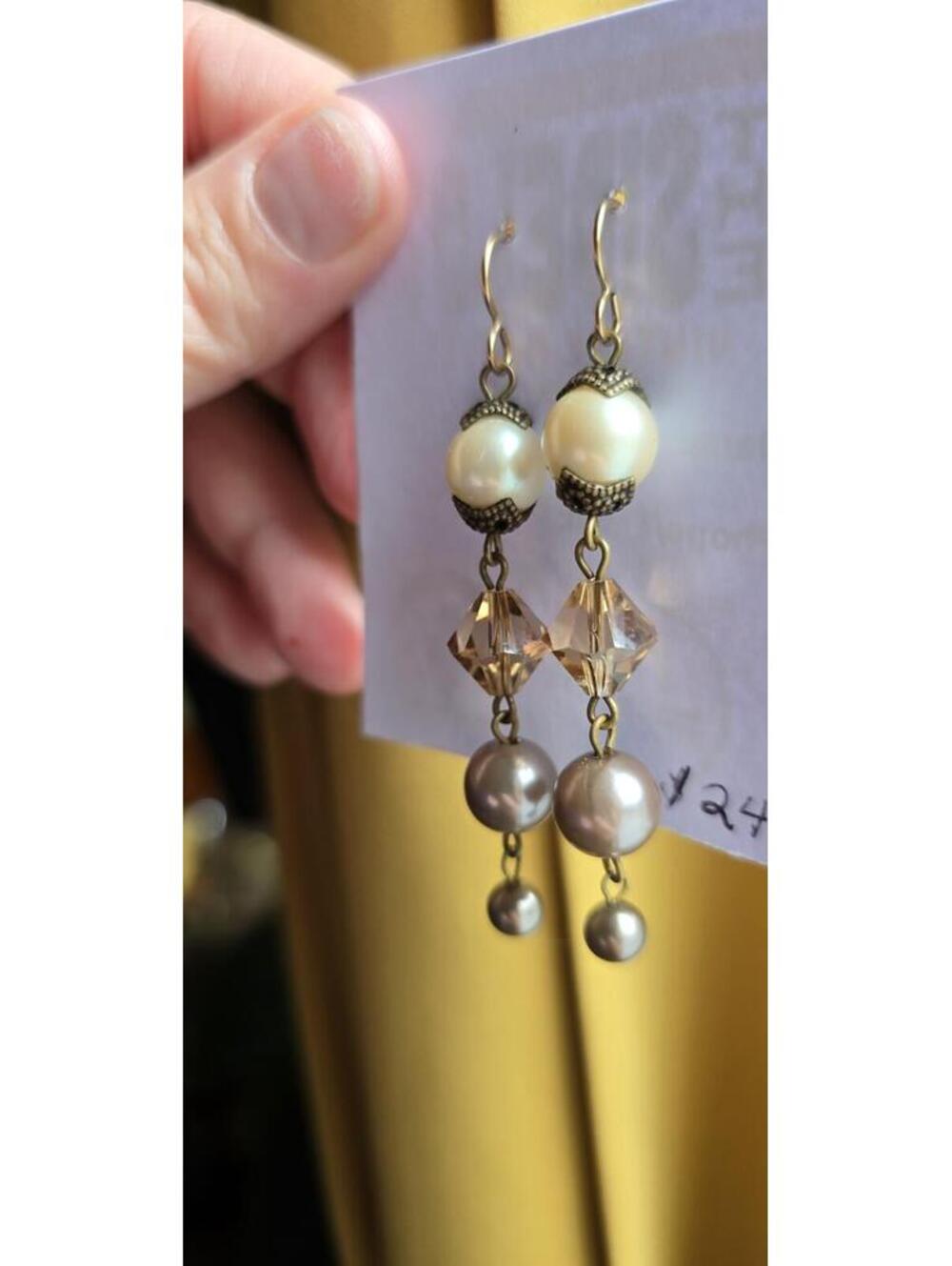 Vintage Faux Pearl and Crystal Faceted Bead Dangle Earrings